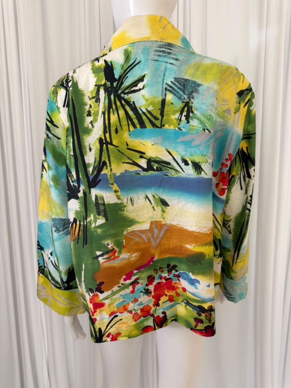 Caroline Rose Linen Jacket L Made USA Abstract Art Print Lined Designer Blazer - Picture 5 of 16
